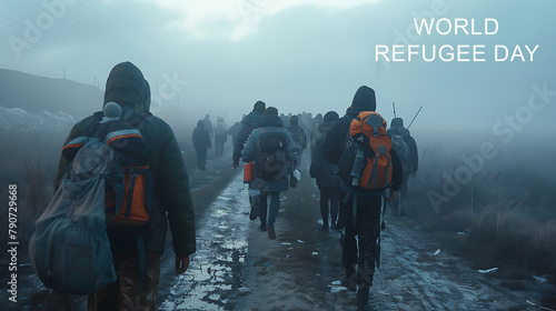 World Refugee Day, Refugee concept background design, Generative AI