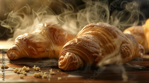 Hyper Realistic Steaming 3D Croissants Fresh from Oven