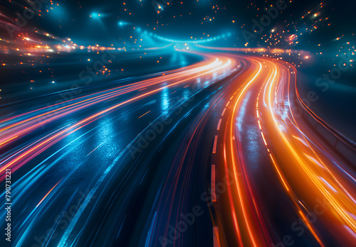 Dynamic Abstract Light Trails on Dark Background