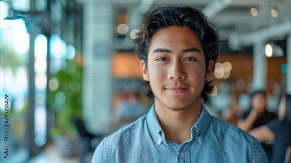 Young Hispanic Male at Tech Startup Office, Dynamic Setting Young Hispanic Male at Tech Startup Office, Dynamic Setting