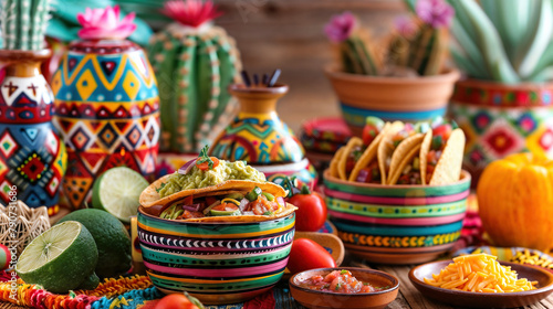 Festive cinco de mayo feast with traditional mexican food