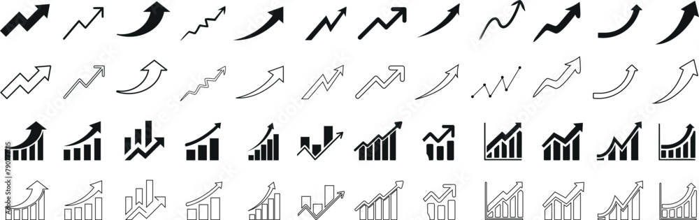 Growth chart, arrow icons set, upward trends, business progress, web design, mobile apps, success illustration, vector Growth chart, arrow icons set, upward trends, business progress, web design, mobile apps, success illustration, vector