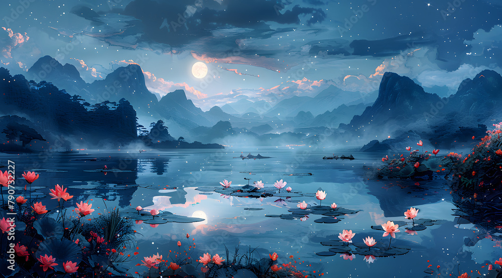 Scented Moonlight Oasis: Watercolor Portrait of Nocturnal Botanical Bliss