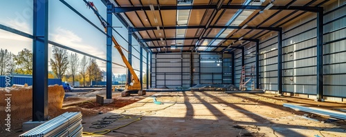 Modern construction site of a new industrial hall. banner