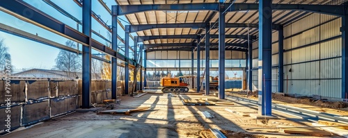 Modern construction site of a new industrial hall. banner