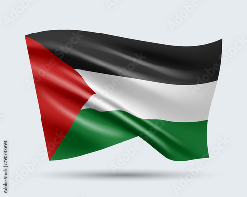 Vector illustration of 3D-style flag of Palestine isolated on light background. Created using gradient meshes  EPS 10 vector design element from world collection