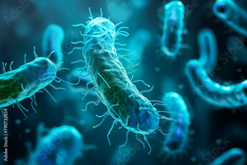 illustration of a prokaryotic microorganism, parasite bacteria, bacillus or bacterium under the microscope, epidemiology, public health photo
