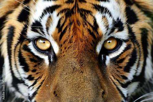 Close Up of a Tigers Face With Yellow Eyes photo