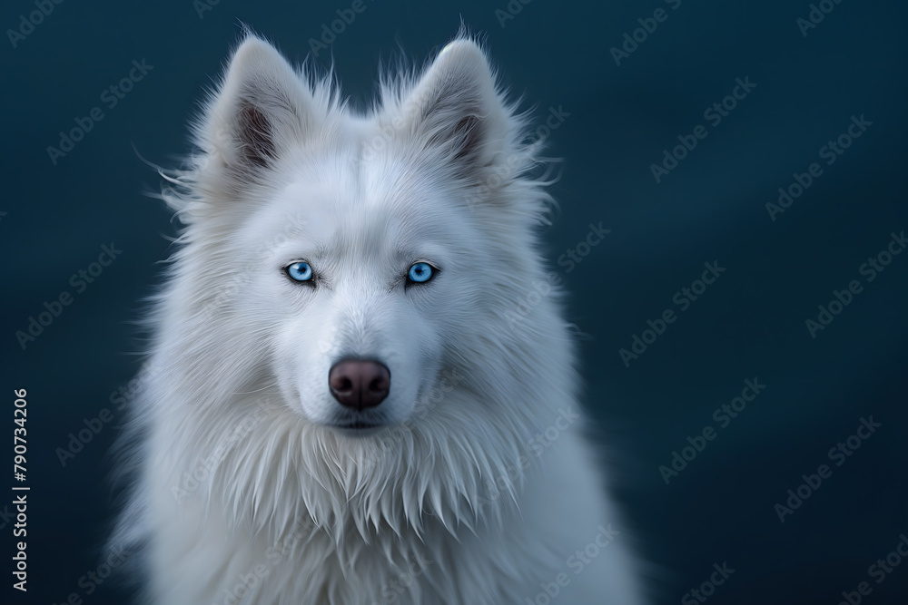 Majestic White Siberian Husky Dog with Piercing Blue Eyes in Nature Majestic White Siberian Husky Dog with Piercing Blue Eyes in Nature