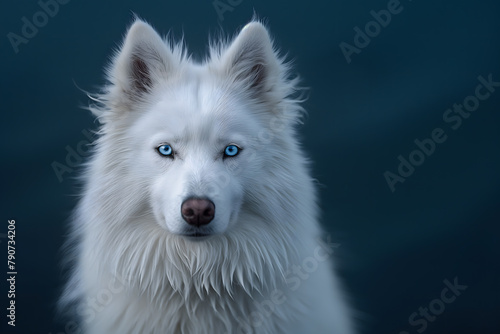 Majestic White Siberian Husky Dog with Piercing Blue Eyes in Nature © slonme