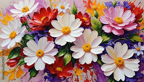 colorful abstract painting art flower design                                         
