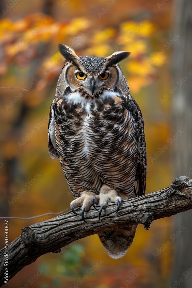 Wise Owl Sitting on Tree Branch