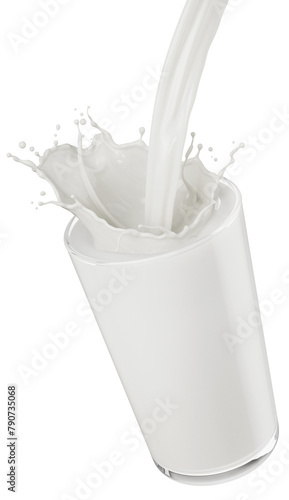 splash of milk in the glass and pouring 3d rendering.