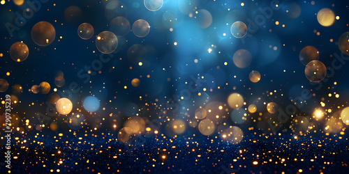  Luxurious blue backdrop gold glitter bokeh sparkles perfect for celebration themes like Christmas New Year and birthdays essence of party elegance background and wallpaper 

 