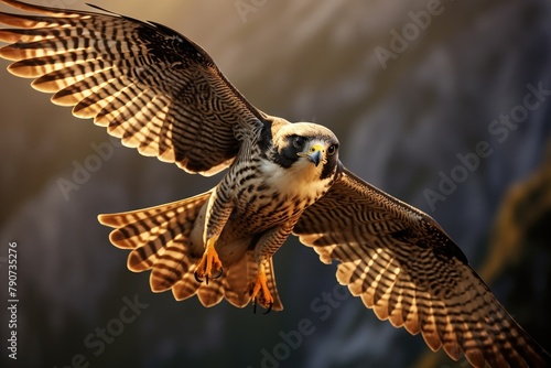 A falcon soaring high before stooping to catch a prey. photo
