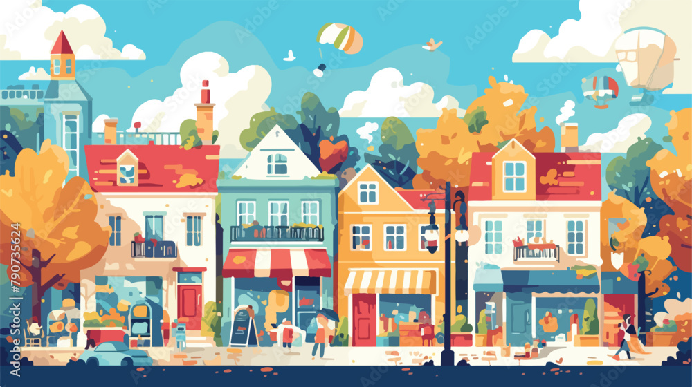 Cartoon cute suburban countryside street of a color