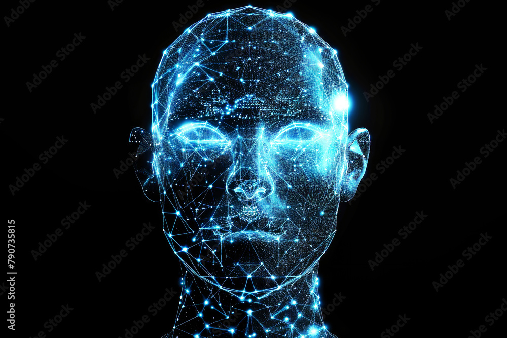 A mans face is shown with ethereal glowing lines, creating a mesmerizing and otherworldly effect A mans face is shown with ethereal glowing lines, creating a mesmerizing and otherworldly effect
