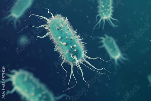 illustration of a prokaryotic microorganism, parasite bacteria, bacillus or bacterium under the microscope, epidemiology, public health photo