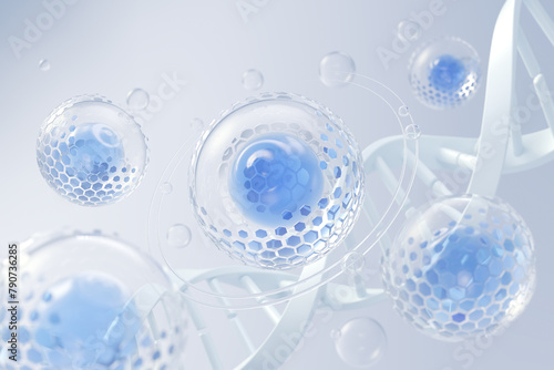 cosmetic moisturizer water molecule, Cosmetic Essence, Liquid bubble, 3d rendering © Anusorn