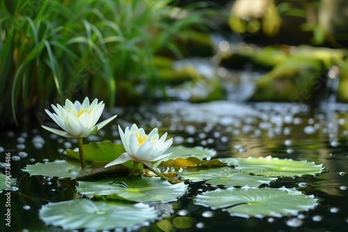 White Water Lilies Floating on a Pond