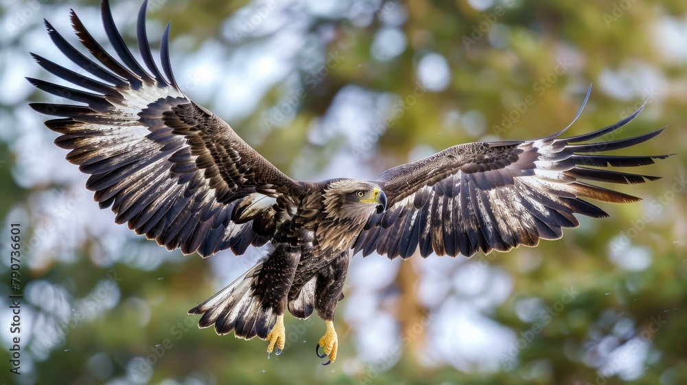 Obraz premium Eagle in flight and GPS tracking circuits for conservation studies
