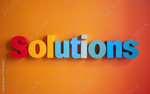 Solutions in Bold Letters on a Orange Color Background - Strategy, Problem Solving, Innovation - Education, Business.
