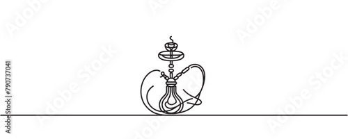 Continuous one line drawing of hookah, tobacco smoking equiptment. simple sheesha outline vector illustration photo