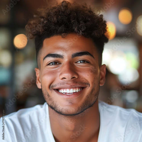 明るく微笑みかける男性