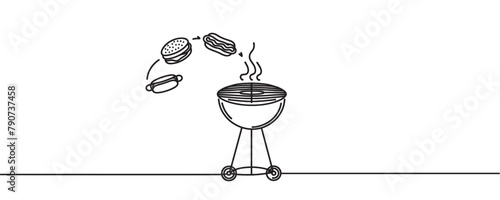 Continuous one line drawing of barbecue grill. Vector graphics.