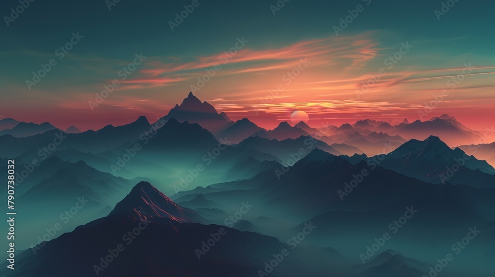 mountains, clean lines, cinematic desktop wallpaper, bright colours and deep blacks.