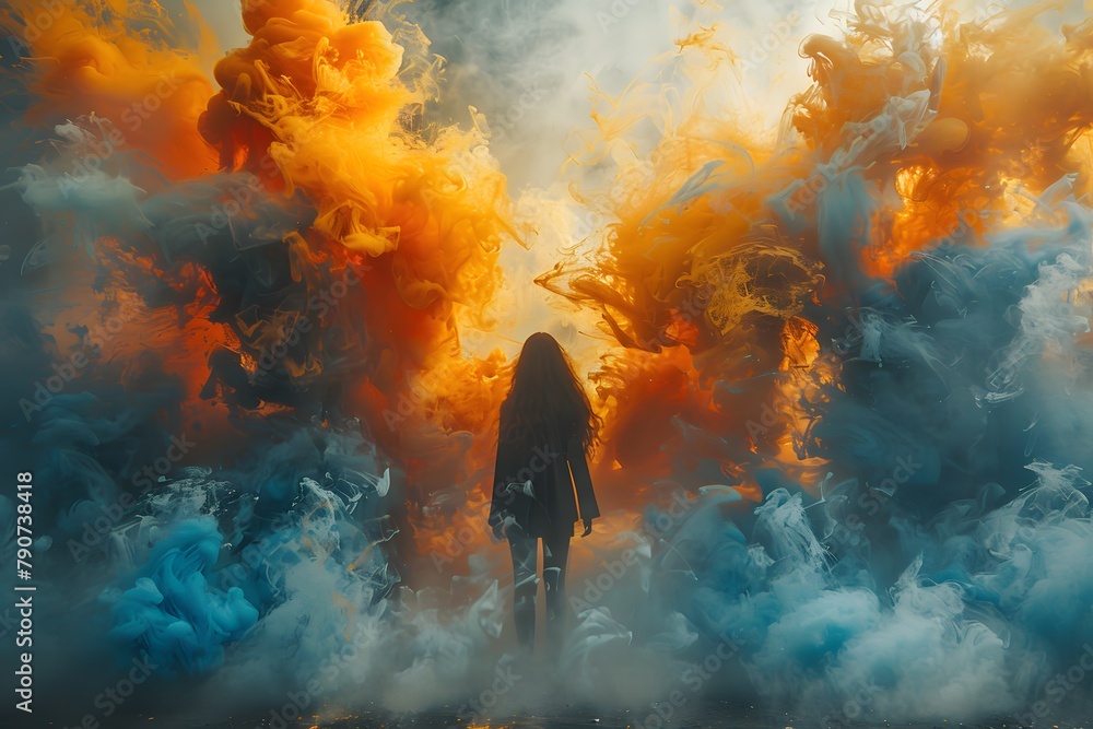 Person Standing in Front of Heavy Smoke. Generative AI