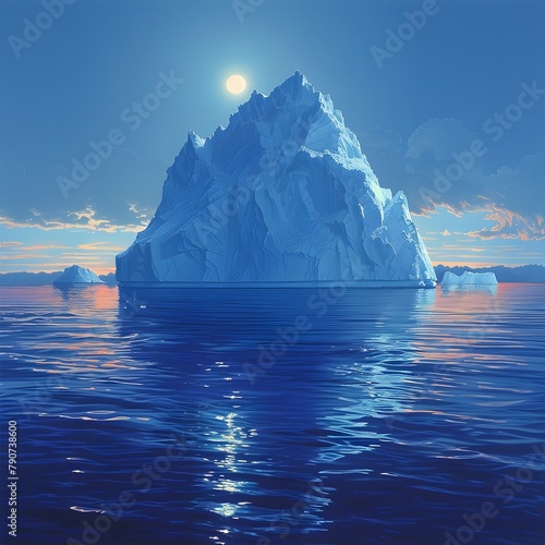 Colossal Iceberg Adrift in the Ethereal Arctic Ocean under the Midnight Sun s Glow