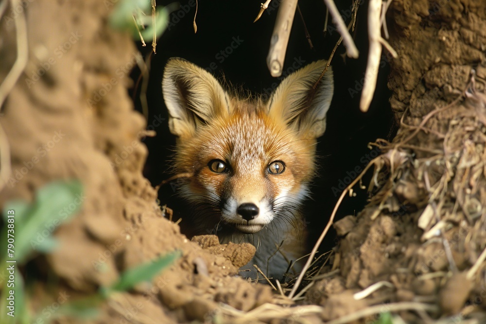 Fototapeta premium Curious Fox Peeking Out From Bush