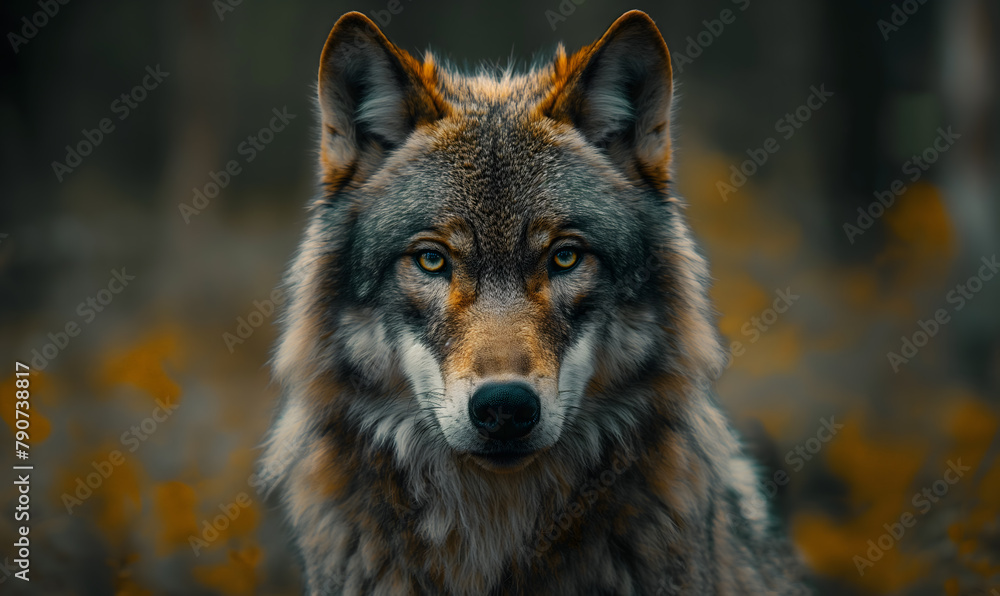 Fototapeta premium Majestic Gray Wolf Portrait in Natural Habitat