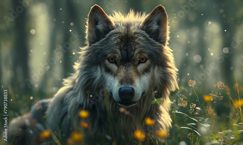 Majestic Gray Wolf Portrait in Natural Habitat © slonme