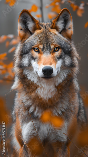 Majestic Grey Wolf Perched Atop a Rock in Autumn Ambiance