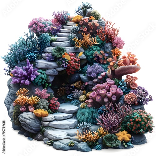 Captivating 3D Rendering of a Vibrant Coral Reef Teeming with Diverse Marine Life
