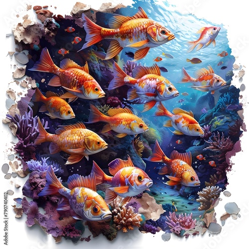 Shimmering School of Tropical Fish Swimming Through Vibrant Coral Reef Ecosystem
