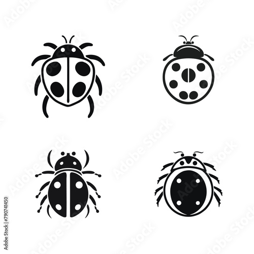 Cute ladybug character set. Vector illustration isolated in black on a white background.