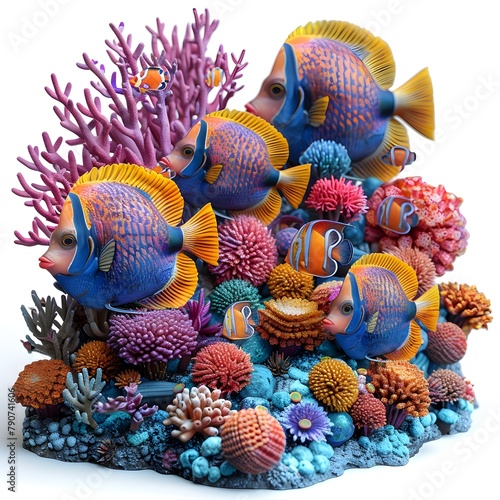 Vibrant and Intricate Marine Life Swimming Through Colorful Coral Reef