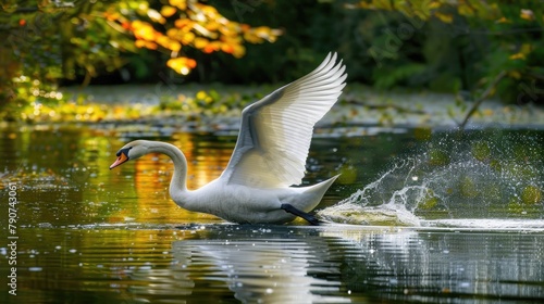 Graceful Adult Mute Swan Glides Elegantly on Water in Powerscourt Wicklow