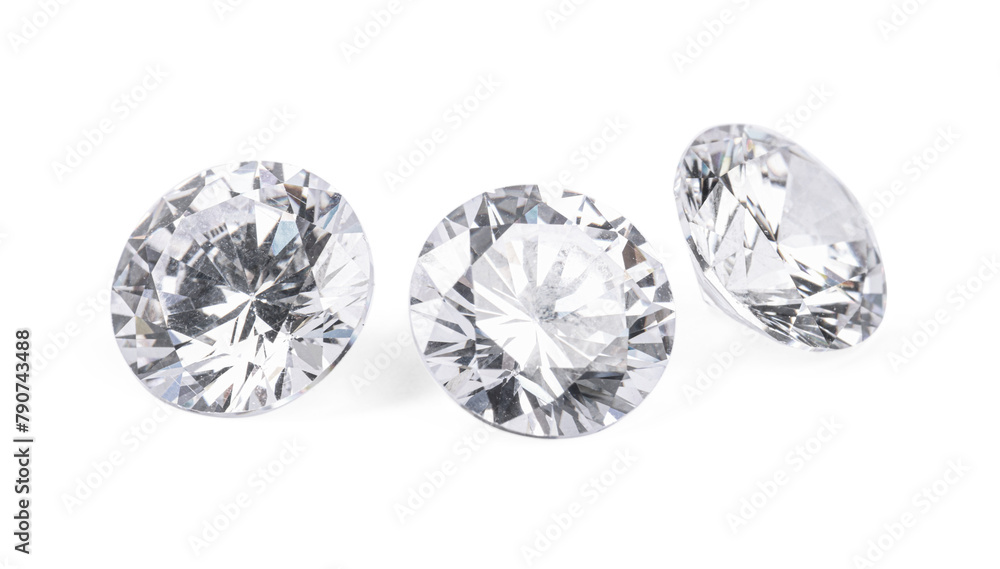 Three beautiful shiny diamonds isolated on white Three beautiful shiny diamonds isolated on white