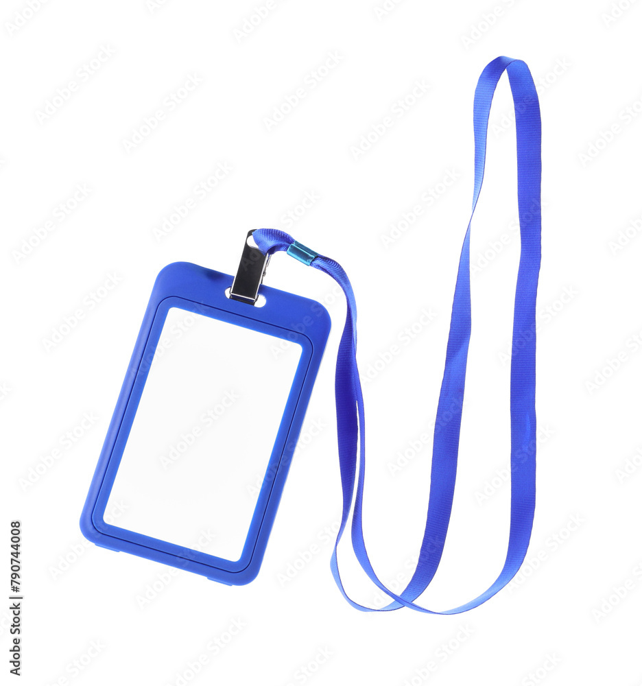Blank blue badge with string isolated on white Blank blue badge with string isolated on white