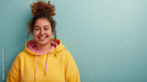 Young chubby overweight plus size big fat fit woman. isolated background. 
 photo
