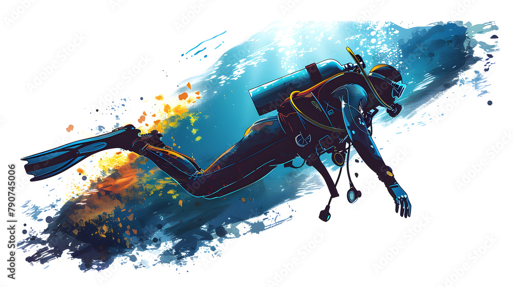 scuba diving vector on white background, Generative Ai