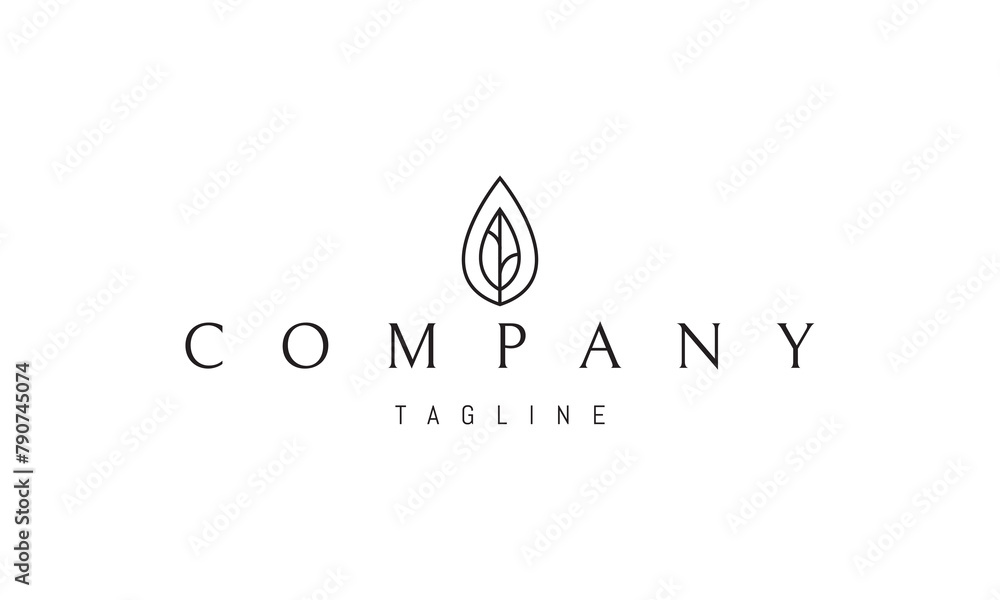 Vector logo with an abstract image of a drop with a leaf inside in a linear style. Vector logo with an abstract image of a drop with a leaf inside in a linear style.