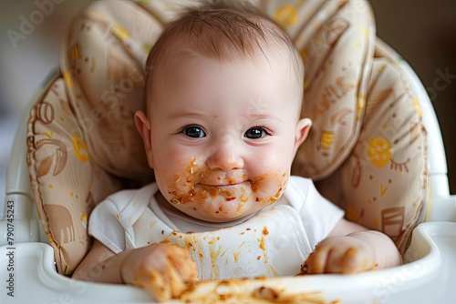 Chubby baby cheeks smeared with food photo