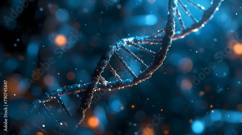 3D Rendering of a Glowing DNA Molecular genomes structure concept of biochemistry