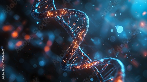 3D Rendering of a Glowing DNA Molecular genomes structure concept of biochemistry