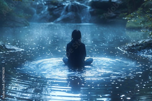 Blue-Aura Man by Serene Water: A Spiritual Moment